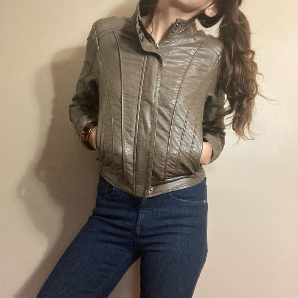 Taupe Vegan Leather Moto jacket